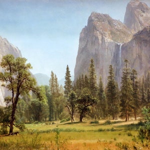 Bridal Veil Falls, Yosemite Valley, California by Albert Bierstadt as Rolled, Stretched or Framed Canvas, Rolled or Framed Print Ships Free