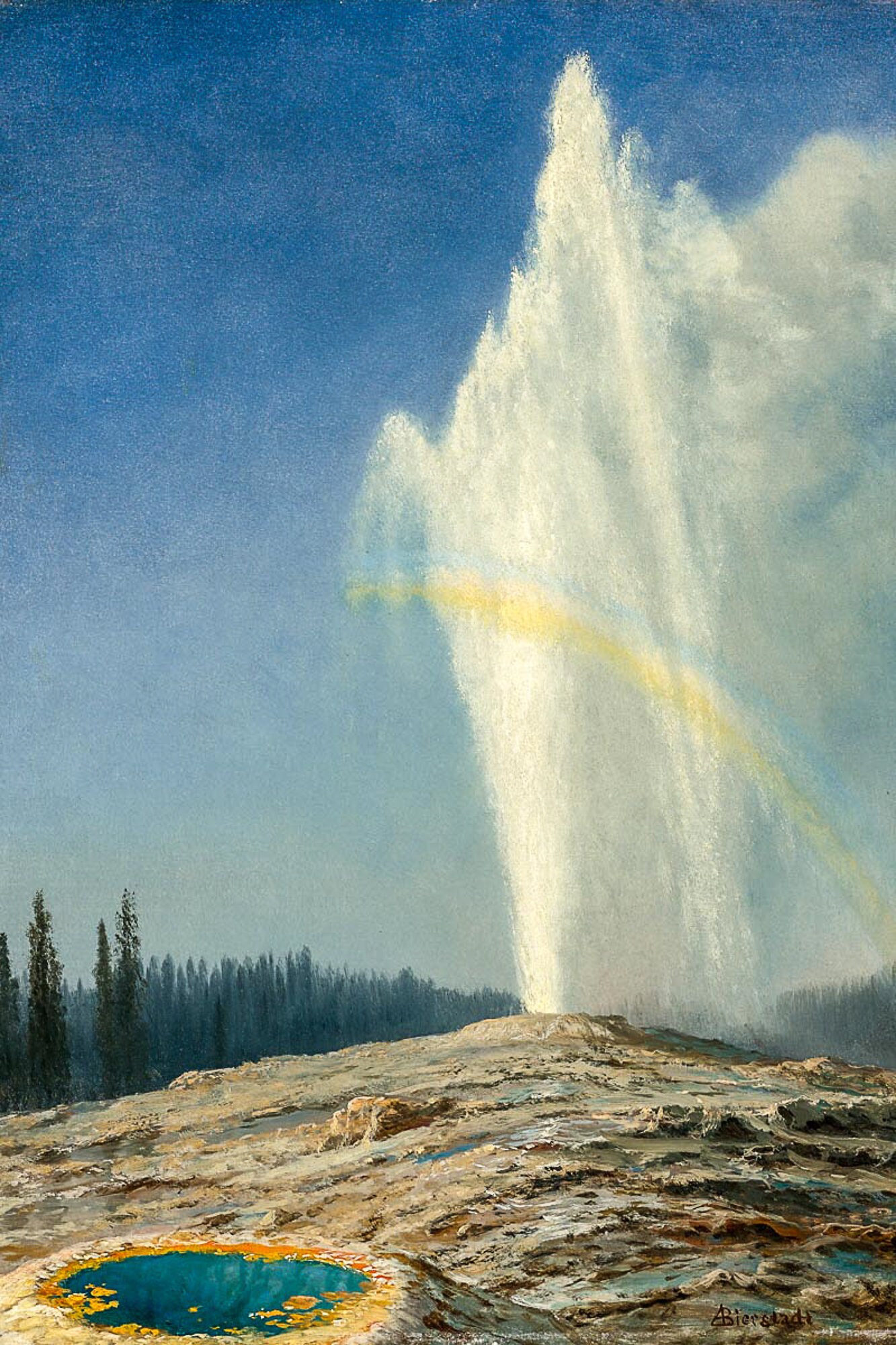 Old Faithful, Yellowstone, Wyoming by Albert Bierstadt as Rolled