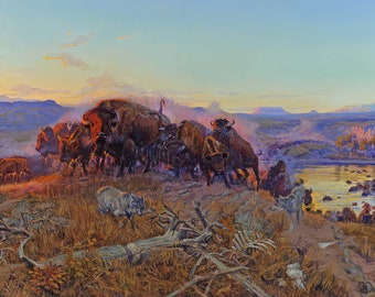 Charles Marion Russell - When the Land Belonged to God - Print as Rolled, Stretched or Framed Canvas, Rolled Paper Print + Free Shipping