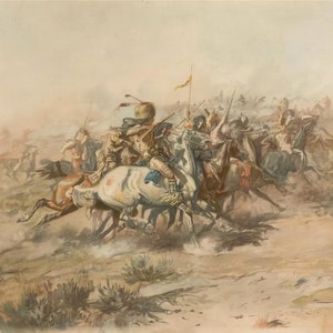 The Custer Fight by Charles Marion Russell Western Giclee Art Print as Rolled, Stretched or Framed Canvas, Rolled Paper Print Free Shipping
