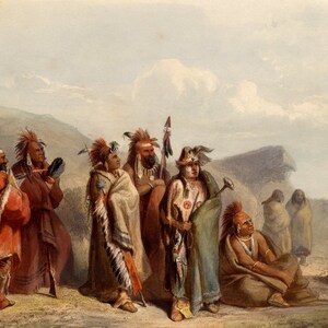 Saukie and Fox Indians by Karl Bodmer available as Stretched Gallery Wrap Canvas, Framed Canvas or Framed Art Print Free Shipping