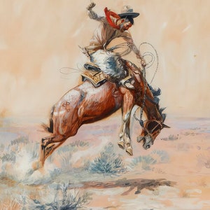 Powder River Let &#39;er Buck by Charles M Russell Giclee Art Print as Rolled, Stretched or Framed Canvas, Rolled Paper Art Print Free Shipping