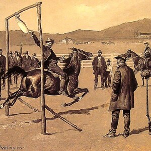 Ein Gander Pull von Frederic Remington Western Giclee Kunstdruck als gerollte, gespannte oder gerahmte Leinwand, Rolled Paper Kunstdrucke + kostenloser Versand