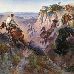 Wild Horse Hunters by Charles M Russell Western Giclee Art Print as Rolled, Stretched or Framed Canvas, Rolled Paper Print + Free Shipping
