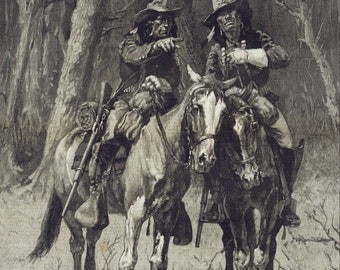 Exploradores Cheyennes patrullando el Gran Bosque, de Frederic Remington, en lienzo enrollado, estirado o enmarcado, impresiones artísticas en papel enrollado. Envío gratuito.