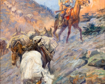 The Bell Mare de Charles M Russell, impressão artística em giclée ocidental em tela enrolada, esticada ou emoldurada, impressão artística em papel enrolado + frete grátis