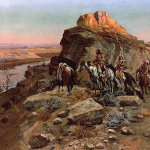 Planning the Attack by Charles M Russell Western Giclee Art Print as Rolled, Stretched or Framed Canvas, Rolled Paper Print + Free Shipping