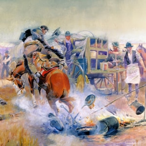 Bronc to Breakfast by Charles M Russell Cowboy Western Giclee Print as Rolled, Stretched or Framed Canvas, Rolled Paper Art Print Ships Free