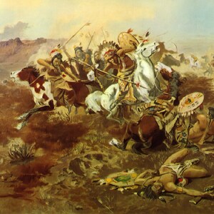 Indian Fight by Charles Marion Russell Western Giclee Art Print as Rolled, Stretched or Framed Canvas, Rolled Paper Prints + Free Shipping