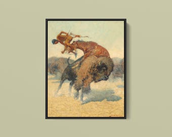 Frederic Remington - An Episode of the Buffalo Hunt - Print as Rolled, Stretched or Framed Canvas, Rolled Paper Print + Free Shipping