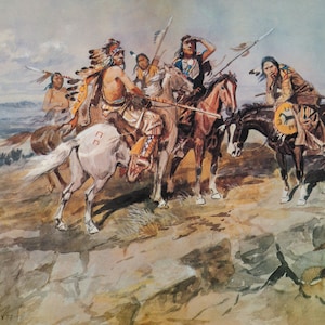 Approach of the White Men by Charles M Russell Western Giclee Print as Rolled, Stretched or Framed Canvas, Rolled Paper Print Free Shipping