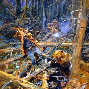 A Wounded Grizzly by Charles M Russell Western Giclee Art Print as Rolled, Stretched or Framed Canvas, Rolled Paper Art Print Free Shipping