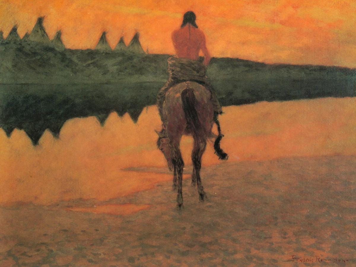 競馬　馬　フレデリック・レミントン画集 フリー絵画] フレデリック・レミントン 「ティンバーに向かって突進