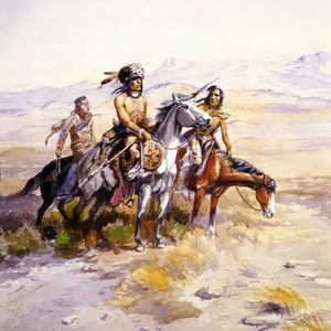 In Enemy Country by Charles M Russell Western Giclee Art Print as Rolled, Stretched or Framed Canvas, Rolled Paper Art Print + Free Shipping