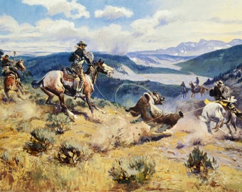 Charles M. Russell Cowboy Art Print: Loops and Swift Horses
