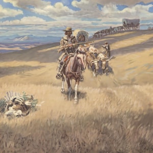 Charles Marion Russel - When Wagon Tails Were Dim - Druck als gerollte, gespannte oder gerahmte Leinwand, als Rolled Paper Print + kostenloser Versand