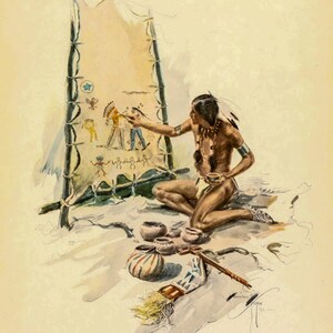 Indian painting from The Song of Hiawatha 1906 as Rolled, Stretched or Framed Canvas or Rolled or Framed Art Print + Free Shipping