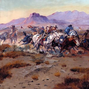 The Attack by Charles Marion Russell Western Giclee Art Print as Rolled, Stretched or Framed Canvas, Rolled Paper Art Print + Free Shipping
