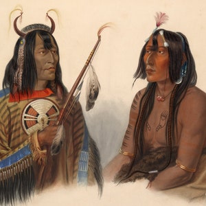 An Assiniboin indian and a Yanktonan indian by Karl Bodmer as Stretched Gallery Wrap Canvas, Framed Canvas or Framed Art Print Free Shipping