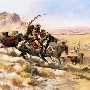 Attack on a Wagon Train by Charles Marion Russell Giclee Art Print as Rolled, Stretched or Framed Canvas, Rolled Paper Print + Free Shipping