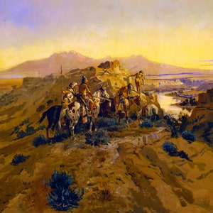 Planning the Attack by Charles M Russell Western Giclee Art Print as Rolled, Stretched or Framed Canvas, Rolled Paper Print + Free Shipping