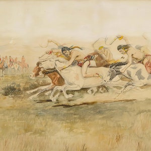 Indian Race 1891 by Charles M Russell Western Giclee Art Print as Rolled, Stretched or Framed Canvas, Rolled Paper Art Print + Free Shipping