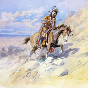 Indian on Horseback by Charles M Russell Giclee Art Print as Rolled, Stretched or Framed Canvas, Rolled Paper Art Print + Free Shipping