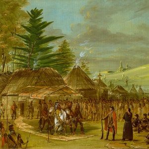 George Catlin Chief of the Taensa Indians Receiving La Salle Stretched Gallery Wrap Canvas, Framed Canvas, Framed Art Print + Free Shipping