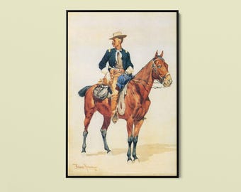 Frederic Remington - Teniente S. C. Robertson, Jefe de los Exploradores Crow - Lámina artística - Lienzo enrollado, estirado y enmarcado - Envío gratuito