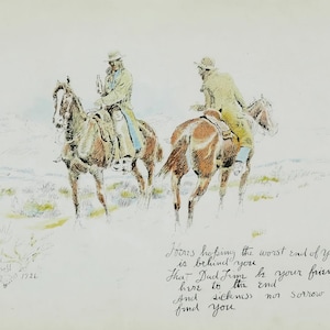 Een kerstkaart van Charles M Russell Western Giclee Art Print als opgerold, uitgerekt of ingelijst canvas, opgerold of ingelijste kunstprint wordt gratis verzonden