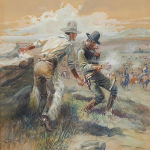 Charles Marion Russel - The Surprise Attack - Druck als gerollte, gespannte oder gerahmte Leinwand, als Rolled Paper Print + kostenloser Versand