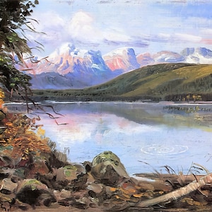 Lake McDonald by Charles M Russell Western Giclee Art Print as Rolled, Stretched or Framed Canvas, Rolled Paper Art Print + Free Shipping
