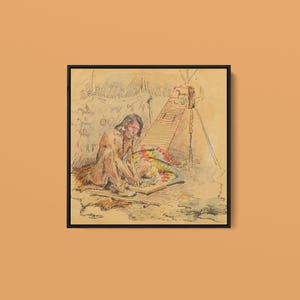 Charles Marion Russell - Seated Indian - Print as Rolled, Stretched or Framed Canvas, Rolled Paper Print + Free Shipping