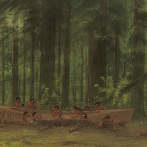 George Catlin Excavating a Canoe Nayas Indians, Giclee Print as Rolled, Stretched or Framed Canvas or Rolled Paper Art Print + Free Shipping