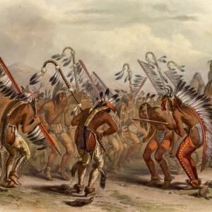 Dance of the Mandan Indians by Karl Bodmer available as Stretched Gallery Wrap Canvas, Framed Canvas or Framed Art Print + Free Shipping