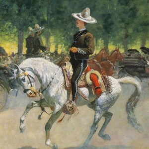 Gentleman Rider on the Paseo de la Reforma by Frederic Remington as Rolled, Stretched or Framed Canvas, Rolled Paper Prints + Free Shipping