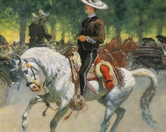 Gentleman Rider on the Paseo de la Reforma by Frederic Remington as Rolled, Stretched or Framed Canvas, Rolled or Framed Print Ships Free