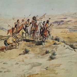 Indians Sighting Buffalo by Charles M Russell Western Giclee Print as Rolled, Stretched or Framed Canvas, Rolled Paper Print + Free Shipping
