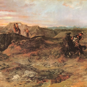 Shooting a Spy by Charles M Russell Western Giclee Art Print as Rolled, Stretched or Framed Canvas, Rolled Paper Art Print + Free Shipping