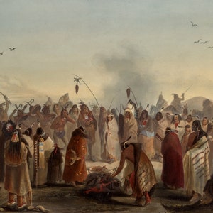 Scalp Dance of the Minatarres Indians by Karl Bodmer as Stretched Gallery Wrap Canvas, Framed Canvas or Framed Art Print + Free Shipping