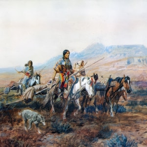 When the Trail Was Long Between Camps by Charles M Russell Giclee Art Print as Rolled, Stretched or Framed Canvas, Rolled Paper Art Prints