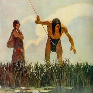 A Primitive Spearman by N.C. Wyeth Western Giclee Art Print as Rolled, Stretched or Framed Canvas, Rolled Paper Art Prints + Free Shipping