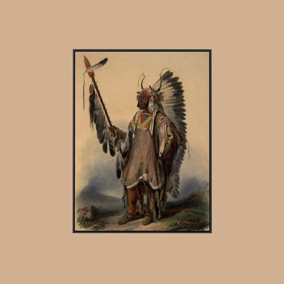 Native American by Karl Bodmer インディアングッズ Karl Bodmer - A Mandan Indian Chief - Print as Rolled, Stretched