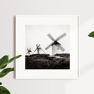 Spain Photography - Molinos de Viento - Consuegra - Fine Art Photograph Print - Black and White - Home Decor