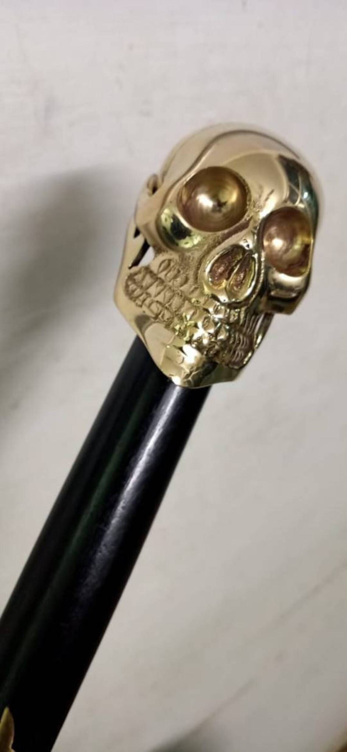 Skull handle brass polish walking stick black canes Etsy