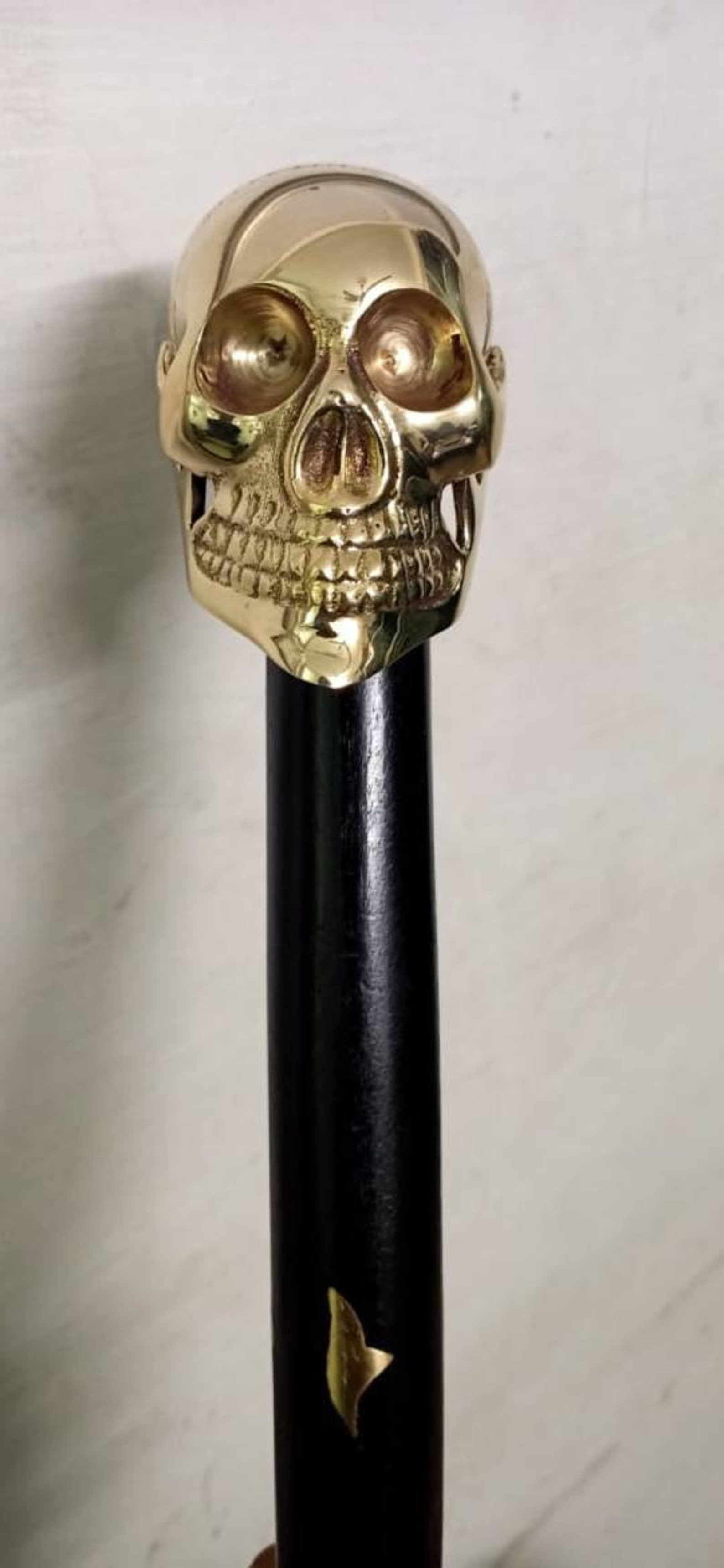 Skull handle brass polish walking stick black canes Etsy