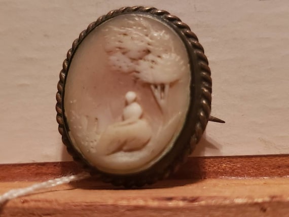 Antique cameo outdoor scene of seated woman under… - image 2