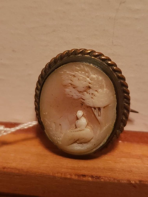 Antique cameo outdoor scene of seated woman under… - image 1