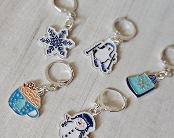 Winter enamel stitch markers - progress keepers, knitting accessories