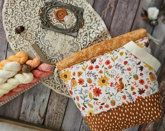 Handsewn Woodland Project Bag – Autumn Drawstring Bag